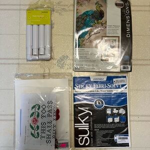 Crafting Cross Stitch Sticky Sulky Bundle with Peacock Design Snap Frame